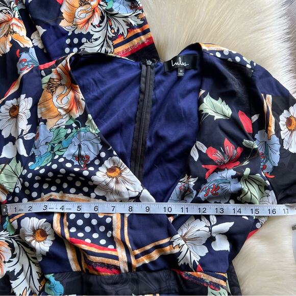 Lulus Aleta Navy Blue Print Short Sleeve Surplice Maxi Dress - Picture 6 of 10